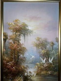 12 X 24 Vintage W. Riley Tropical Tequila Sunrise Oil Painting