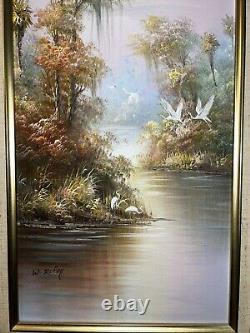 12 X 24 Vintage W. Riley Tropical Tequila Sunrise Oil Painting