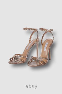 $1350 Aquazzura Women's Brown Tequila Crystal Sandal Shoes Size EU 38/US 8