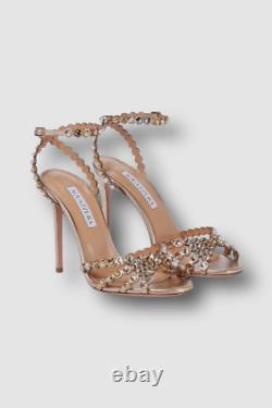 $1350 Aquazzura Women's Brown Tequila Crystal Sandal Shoes Size EU 38/US 8