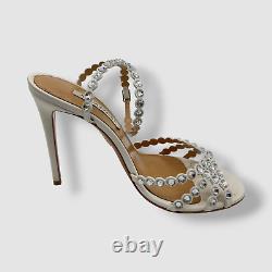 $1395 Aquazzura Women's White Tequila Crystal Ankle Strap Sandal Shoes Size 38.5