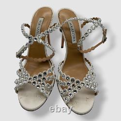 $1395 Aquazzura Women's White Tequila Crystal Ankle Strap Sandal Shoes Size 38.5