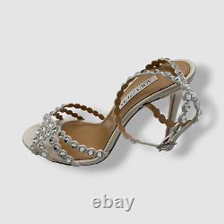 $1395 Aquazzura Women's White Tequila Crystal Ankle Strap Sandal Shoes Size 38.5