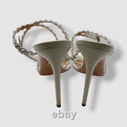 $1395 Aquazzura Women's White Tequila Crystal Ankle Strap Sandal Shoes Size 38.5