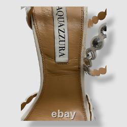 $1395 Aquazzura Women's White Tequila Crystal Ankle Strap Sandal Shoes Size 38.5