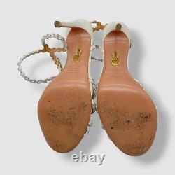 $1395 Aquazzura Women's White Tequila Crystal Ankle Strap Sandal Shoes Size 38.5