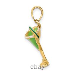 14K Yellow Gold Green Salted Margarita Drink Lime Necklace Charm Pendant
