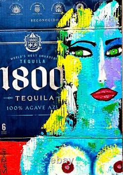 1800 TEQUILA SEXY LADY upcycled CB 15 X 20 Painting SWARTZMILLER DNA SIGNED ART