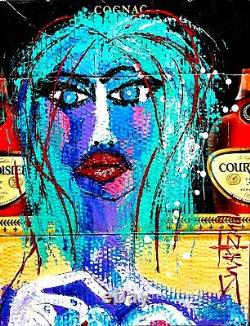 1800 TEQUILA SEXY LADY upcycled CB 15 X 20 Painting SWARTZMILLER DNA SIGNED ART