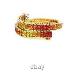 18K Yellow Gold Tennis Bracelet MULTI SAP 19.26tcw Tequila Sunrise