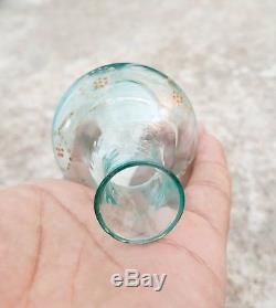 1910's ANTIQUE SCARCE UNIQUE HAND PAINTED GLASS TEQUILA SHOT MINI TUMBLER & POT