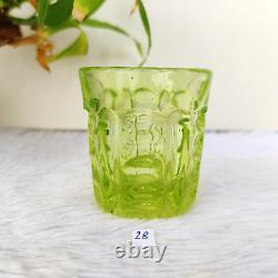 1910s Vintage Unique Neon Green Glass Tequila Shot Tumbler Barware Decorative
