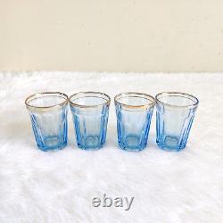 1920 Vintage Blue Glass Tequila Shot Tumbler Japan Golden Work Old Barware 4 Pcs