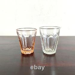 1930s Vintage Peach Shade Clear Glass Tequila Shot Tumbler Japan Old Barware 2Pc