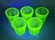 1930s Vintage Set Of 5 Green Uv Glass Tequila Shot Tumblers Barware 2 Tall