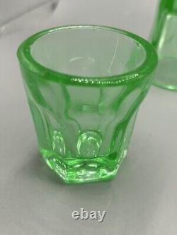 1930s Vintage Set of 5 Green UV Glass Tequila Shot Tumblers Barware 2 Tall
