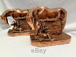 1940s Gladys Brown Edwards Tequila Mare Foal Dodge Horse Copper Bronzed Bookends