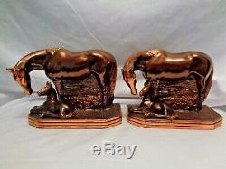 1940s Gladys Brown Edwards Tequila Mare Foal Dodge Horse Copper Bronzed Bookends