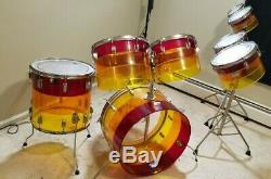 1970's LUDWIG Vistalite Tequila Sunrise 9 Piece Clear Acrylic Drums Rare Vintage