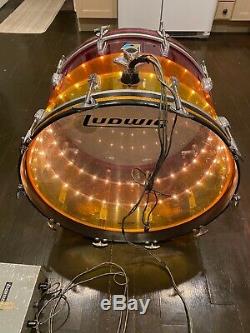 1970's LUDWIG Vistalite Tivoli 24 Bass Drum Tequila Sunrise WithSwitch. FREE SHIP