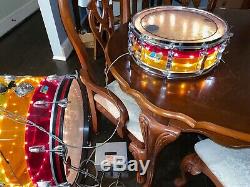 1970's LUDWIG Vistalite Tivoli Snare Drum Tequila Sunrise 14 X 5 FREE SHIPPING