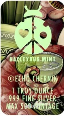 1 Oz. 999 Pure Silver Hayleybug Echo Chernik Tequila Cthulhu Colorized Art Bar