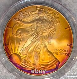 2006 PCGS MS66 Monster Rainbow Toned Silver Eagle One Oz Tequila Sunrise Colors