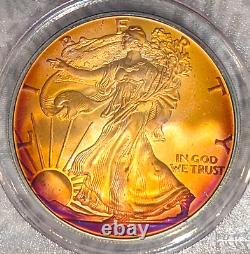 2006 PCGS MS66 Monster Rainbow Toned Silver Eagle One Oz Tequila Sunrise Colors