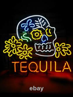 20x18 Tequila Sugar Skull Neon Sign Lamp Light Garage Bar Man Cave Display