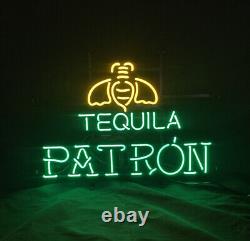 24x16 Patron Tequila Bee Beer Logo Neon Sign Bar Shop Home Real Glass Artwork