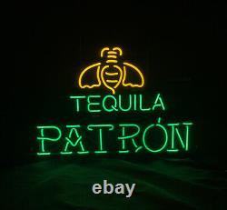 24x16 Patron Tequila Bee Beer Logo Neon Sign Bar Shop Home Real Glass Artwork