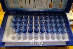 39 X Leyenda del Milagro Tequila Blue Shot Glasses & 2 Bar Rails WithBox