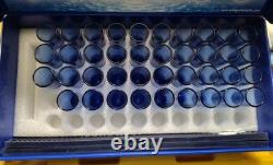 39 X Leyenda del Milagro Tequila Blue Shot Glasses & 2 Bar Rails WithBox