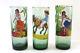 3 Mexico Tumblers Hand Made Painted Glass Barware Folk Art Burro Agave Tequila