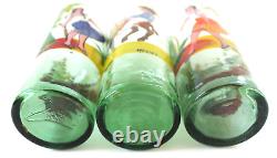 3 Mexico Tumblers Hand Made Painted Glass Barware Folk Art Burro Agave Tequila