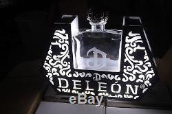 5 DELEON Reposado Tequila Bottle with Silver Skull & Display Stand with Light