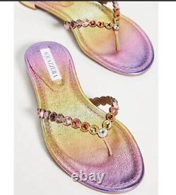 $650 Aquazzura Women Multicolor Tequila Crystal Flip Flop Sandal Shoe EU 37 US 7