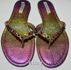 $650 Aquazzura Women Multicolor Tequila Crystal Flip Flop Sandal Shoe EU 37 US 7