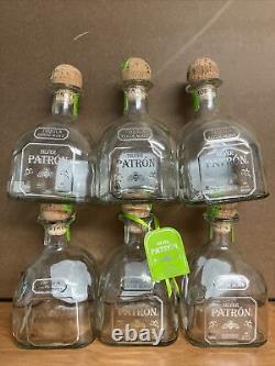 (6) PATRON Silver Tequila 750 mL Empty BOTTLES with Corks FREE SHIPPING