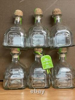 (6) PATRON Silver Tequila 750 mL Empty BOTTLES with Corks FREE SHIPPING