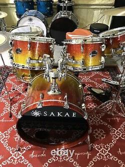 6-piece Sakae Almighty Birch drum set. Tequila lacquer finish