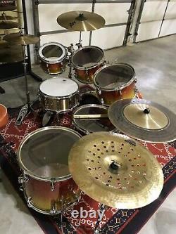 6-piece Sakae Almighty Birch drum set. Tequila lacquer finish