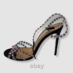 $995 Aquazzura Women's Black Tequila PVC Plexi Sandal Shoes Size 40