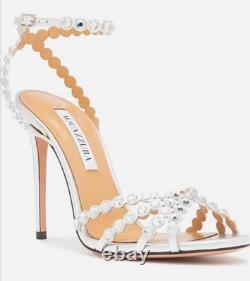 AQUAZZURA TEQUILA LAMINATED LEATHER SANDAL 105 (Size 37)