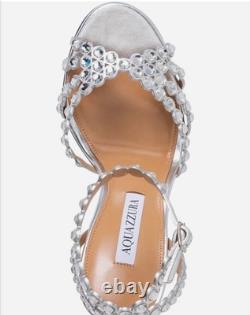 AQUAZZURA TEQUILA LAMINATED LEATHER SANDAL 105 (Size 37)