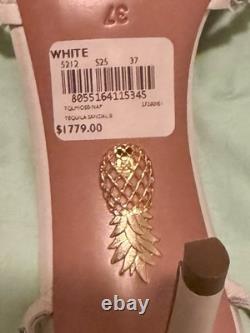 AQUAZZURA TEQUILA LAMINATED LEATHER SANDAL 105 (Size 37)