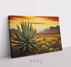 Agave Desert Landscape Painting Print Canvas Wall Art Mexico Tequila Bar Decor