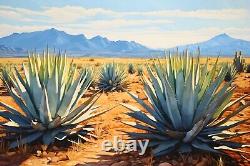 Agave Desert Landscape Painting Print Canvas Wall Art Mexico Tequila Bar Decor