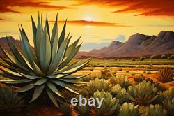 Agave Desert Landscape Painting Print Canvas Wall Art Mexico Tequila Bar Decor
