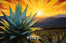 Agave Desert Landscape Painting Print Canvas Wall Art Mexico Tequila Bar Decor